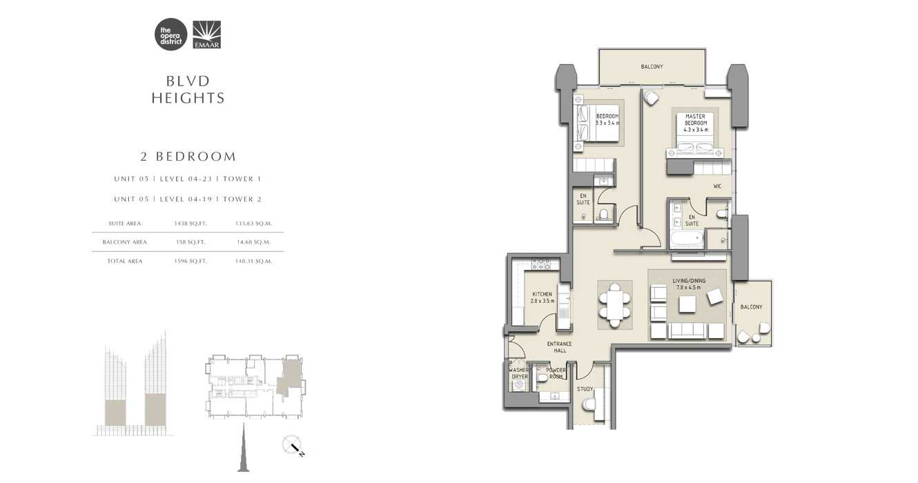 2 Bedroom Unit 01 Unit 05, Tower 1,  Size 1596 sq ft